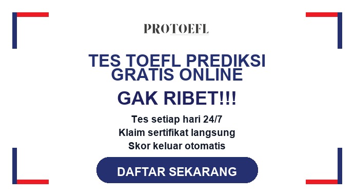 Pendaftaran tes prediksi TOEFL gratis dari PROTOEFL